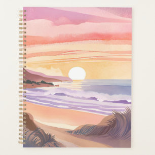 Sonnenuntergang am Blush-Meer Wasserfarbenmalere Planer