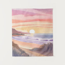 Sonnenuntergang am Blush-Meer | Wasserfarbenmalere Wandteppich