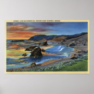 Sonnenuntergang am Cape San Sabastian auf Oregon Poster