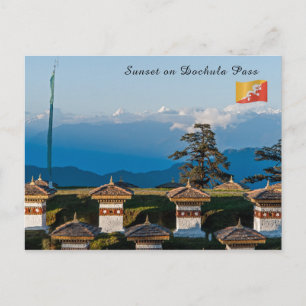 Sonnenuntergang am Dochula-Pass - Bhutan, Himalaja Postkarte