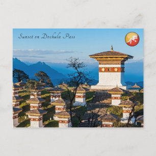 Sonnenuntergang am Dochula-Pass - Bhutan, Himalaja Postkarte