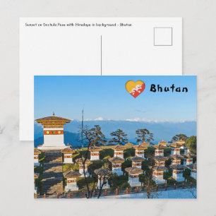 Sonnenuntergang am Dochula-Pass - Bhutan, Himalaja Postkarte