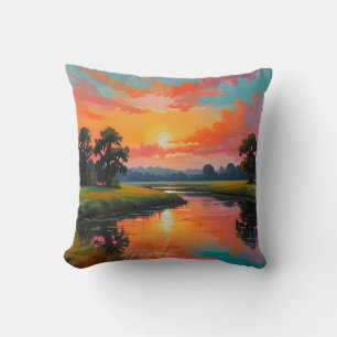 Sonnenuntergang am Fluss Kissen