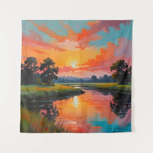 Sonnenuntergang am Fluss Wandteppich (Vorderseite)