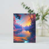 Sonnenuntergang am Forested Lake enthüllt Schönhei Postkarte (Stehend Vorderseite)