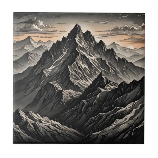 Sonnenuntergang am Gebirge Fliese (Vorderseite)