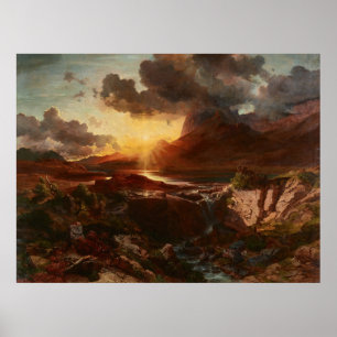 Sonnenuntergang am Hintersee in Berchtesgaden Poster