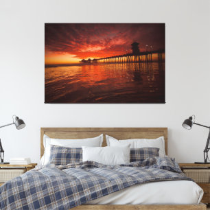 Sonnenuntergang am Huntington Beach Pier 1-1-2020 Leinwanddruck