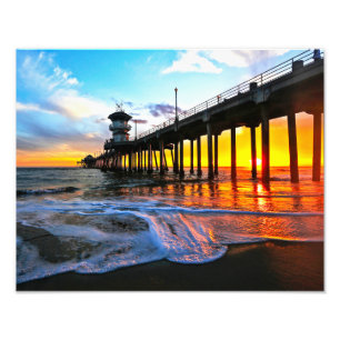 Sonnenuntergang am Huntington Beach Pier  Fotodruck