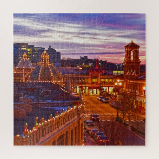 Sonnenuntergang am Kansas City Plaza Lights Jigsaw Puzzle (Vertikal)