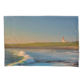 Sonnenuntergang am Leuchtturm von Bay mit Meereswe Kissenbezug