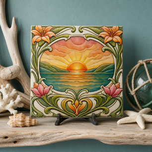 Sonnenuntergang am Meer Art Nouveau  Fliese