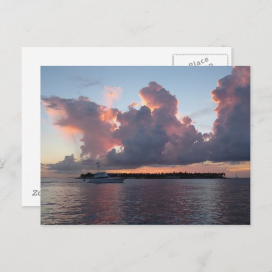 Sonnenuntergang am Meer mit Schiff Postkarte (Vorne/Hinten)
