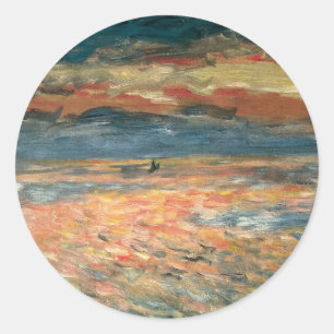 Sonnenuntergang am Meer von Pierre Renoir, Vintage Runder Aufkleber
