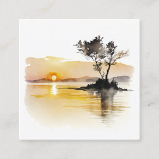 Sonnenuntergang am Minimalistischen See Quadratische Visitenkarte