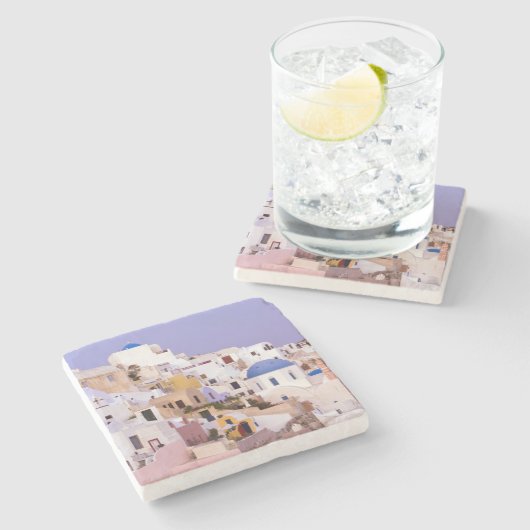 Sonnenuntergang am Öl, Santorini 2 Steinuntersetzer (Seitenansicht)