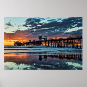 Sonnenuntergang am Ozeanufer-Pier Poster