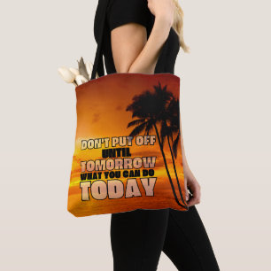 Sonnenuntergang am Palmenstrand motivierend Satz Tasche