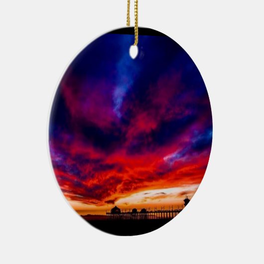 Sonnenuntergang am Pier, Huntington Beach, CA Keramik Ornament (Rechts)