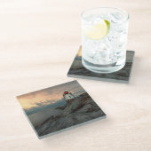 Sonnenuntergang am Schloss-Hügel-Leuchtturm Glasuntersetzer (Schrägansicht)