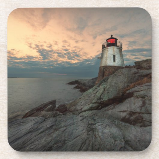 Sonnenuntergang am Schloss-Hügel-Leuchtturm Untersetzer (Vorderseite)