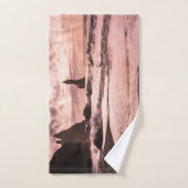 Sonnenuntergang am schwarzen Sandstrand Reynisfjar Badhandtuch Set (Handtuch)