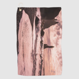 Sonnenuntergang am schwarzen Sandstrand Reynisfjar Golfhandtuch