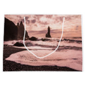 Sonnenuntergang am schwarzen Sandstrand Reynisfjar Große Geschenktüte (Vorderseite)