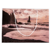 Sonnenuntergang am schwarzen Sandstrand Reynisfjar Große Geschenktüte (Rückseite)