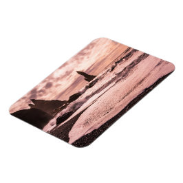 Sonnenuntergang am schwarzen Sandstrand Reynisfjar Magnet