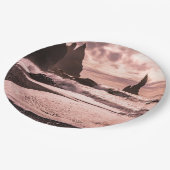 Sonnenuntergang am schwarzen Sandstrand Reynisfjar Pappteller (Schrägansicht)