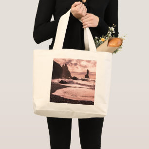 Sonnenuntergang am schwarzen Sandstrand von Reynis Jumbo Stoffbeutel