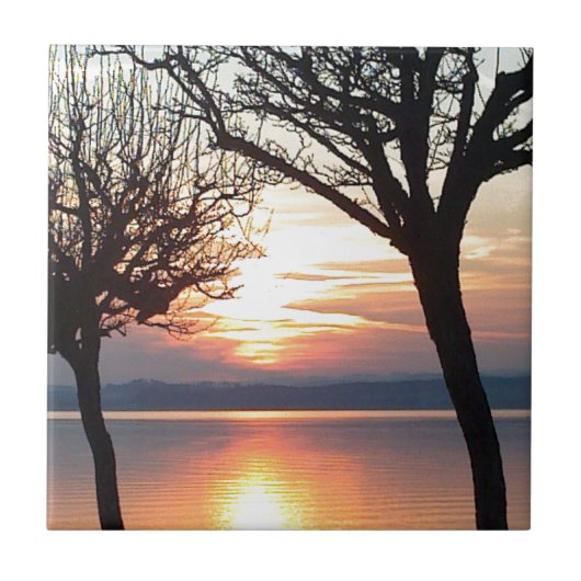 Sonnenuntergang am See Fliese (Vorderseite)