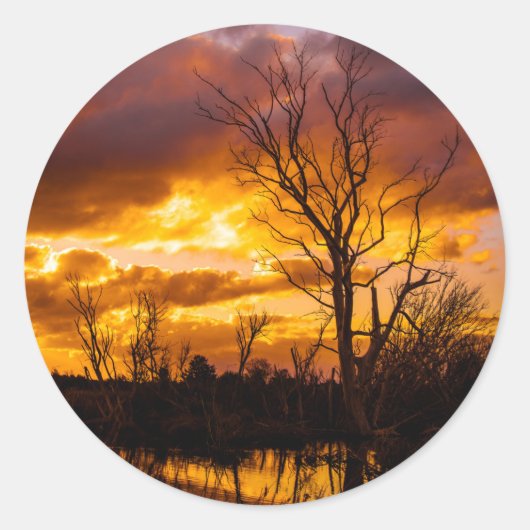 Sonnenuntergang am See groß Runder Aufkleber (Vorderseite)