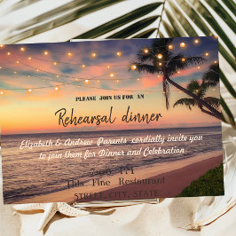 Sonnenuntergang am Strand Hochzeit, Palme, Lights Einladung