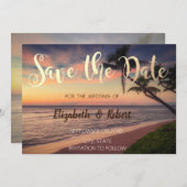 Sonnenuntergang am Strand Hochzeit, Palmen Save th Save The Date (Vorne/Hinten)