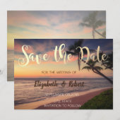Sonnenuntergang am Strand Hochzeit, Palmen Save th The Date (Vorne/Hinten)