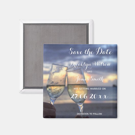 Sonnenuntergang am Strand Hochzeit speichern Sie d Magnet (Vorderseite/Rückseite)