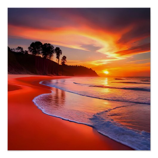 Sonnenuntergang am Strand, KI, Poster (Vorderseite)