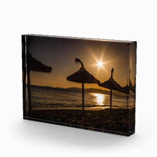 Sonnenuntergang am Strand, Mallorca, Spanien Fotoblock