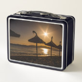 Sonnenuntergang am Strand, Mallorca, Spanien Metall Brotdose (Rückseite)