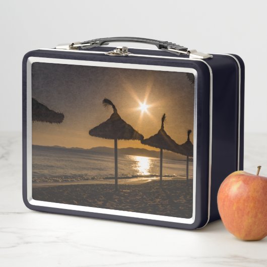 Sonnenuntergang am Strand, Mallorca, Spanien Metall Brotdose (Beispiel)
