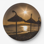 Sonnenuntergang am Strand, Mallorca, Spanien Pappteller (Vorderseite)