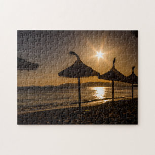 Sonnenuntergang am Strand, Mallorca, Spanien Puzzle