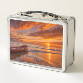 Sonnenuntergang am Strand Metall Brotdose (Rückseite)