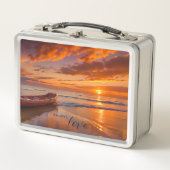 Sonnenuntergang am Strand Metall Brotdose (Vorderseite)