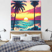 Sonnenuntergang am Strand mit Palmen Leinwanddruck (Insitu (Schlafzimmer))