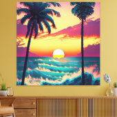 Sonnenuntergang am Strand mit Palmen Leinwanddruck (Insitu (Wohnzimmer))