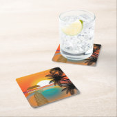 Sonnenuntergang am Strand mit Palmen Rechteckiger Pappuntersetzer (Vor Ort)