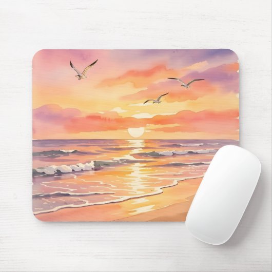 Sonnenuntergang am Strand mit Vögeln Mousepad (Mit Mouse)